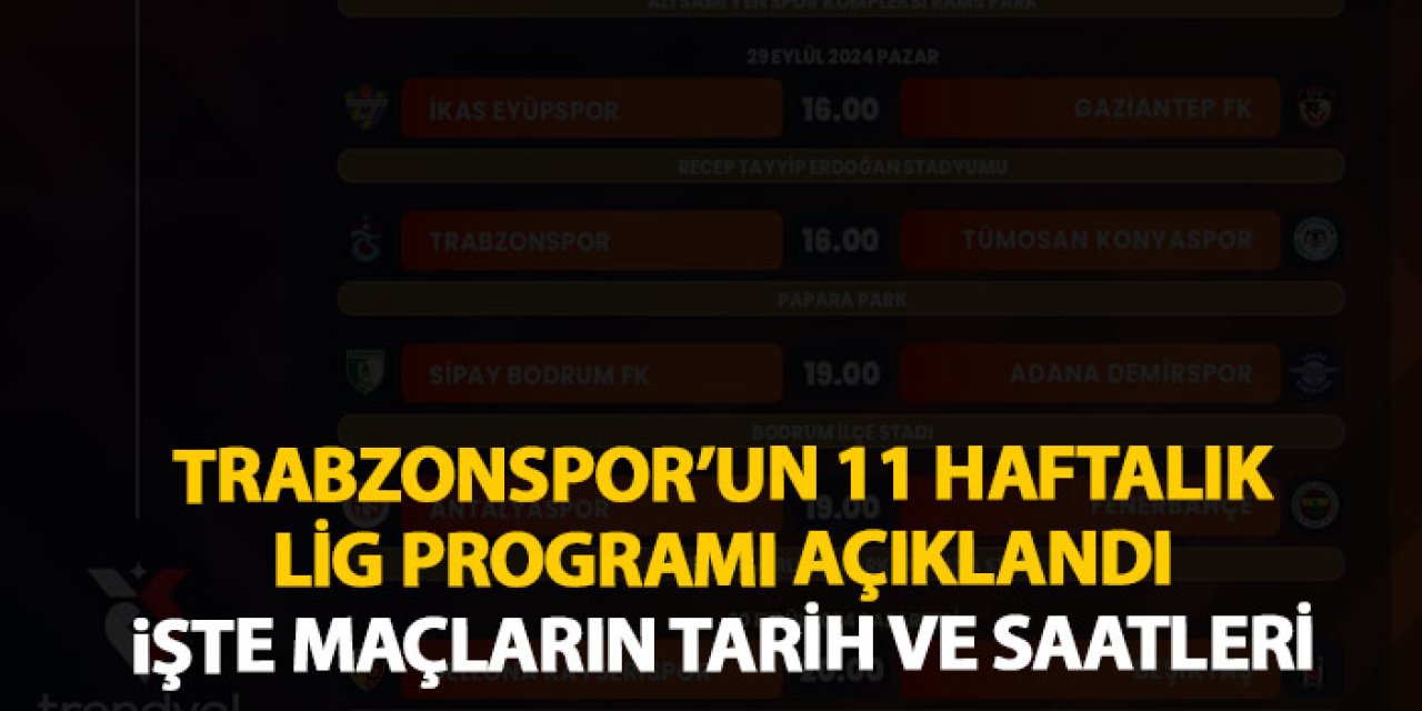 Trabzonspor'un 11 haftalık lig programı açıklandı! İşte maçların tarihleri ve saatleri