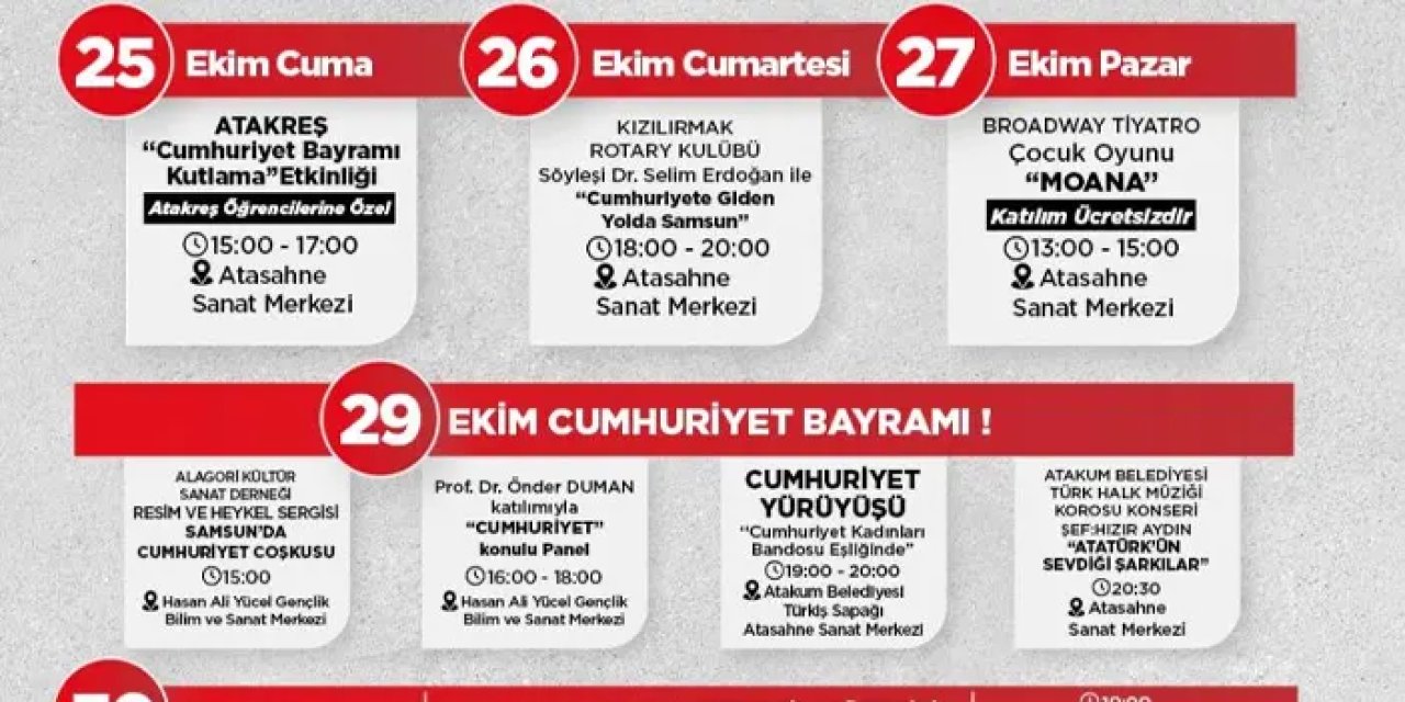 Samsun’da 29 Ekim’e özel program