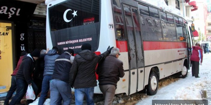 Samsun'da karla zorlu mücadele