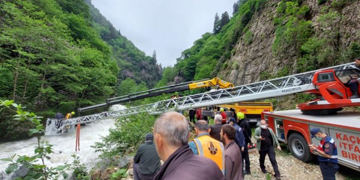 Kamyonet sürücüsü dereden vinçle çıkartıldı