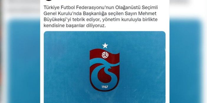 Trabzonspor'dan Büyükekşi'ye tebrik mesajı