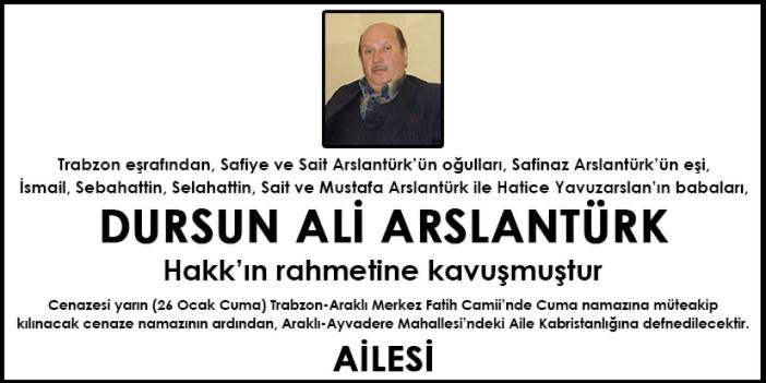 Dursun Ali Aslantürk - ölüm ilanı