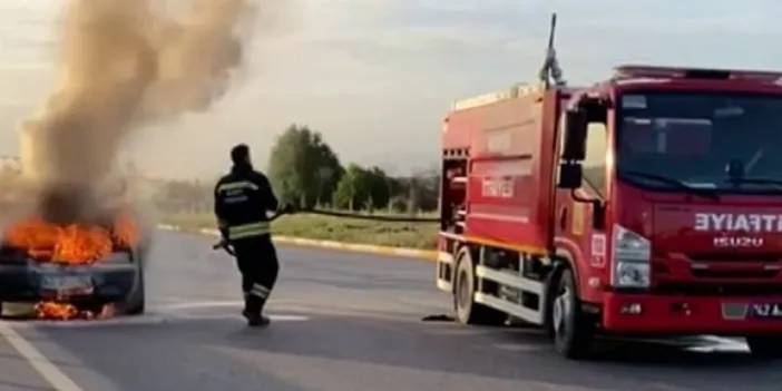 Konya'da bir otomobil alev aldı! Kullanılmaz hale geldi