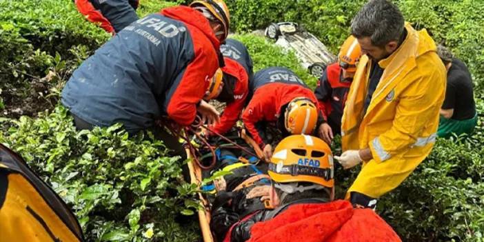 Rize’de ölümden döndü! Dere yatağına yuvarlanan araçtan atlayarak kurtuldu