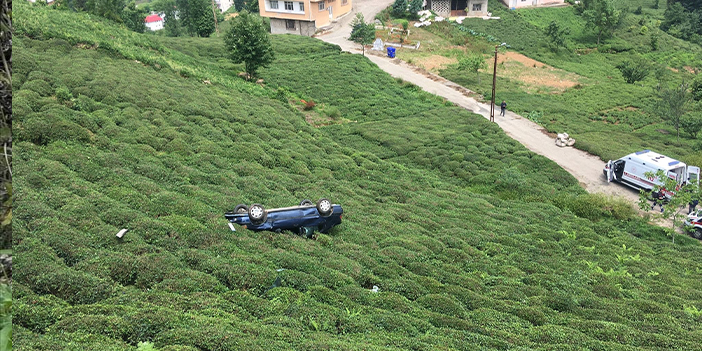 Rize'de otomobil çay bahçesine devrildi! 2 kişi yaralandı