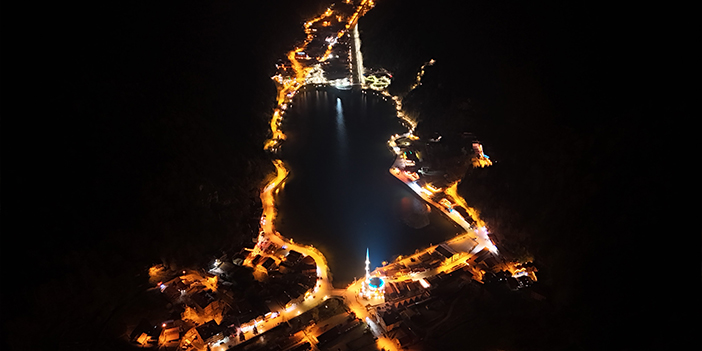 Uzungöl ve çevresi havadan görüntülendi! Geceleri ışıl ışıl görünüyor