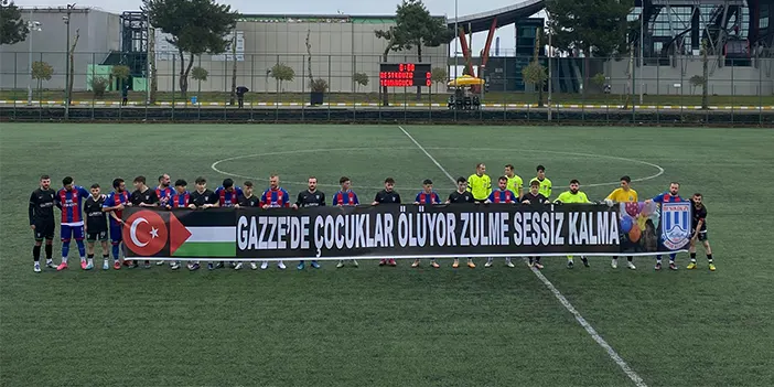 Trabzon'daki müsabakada Filistin pankartı! “Zulme sessiz kalma”