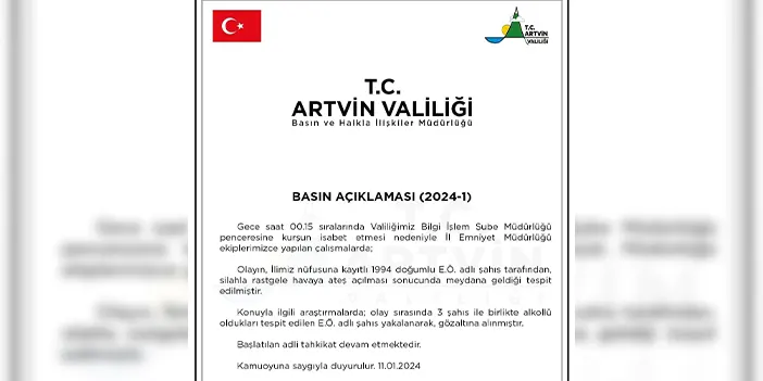 Valilik binasına isabet eden yorgun mermi ile ilgili yeni gelişme!