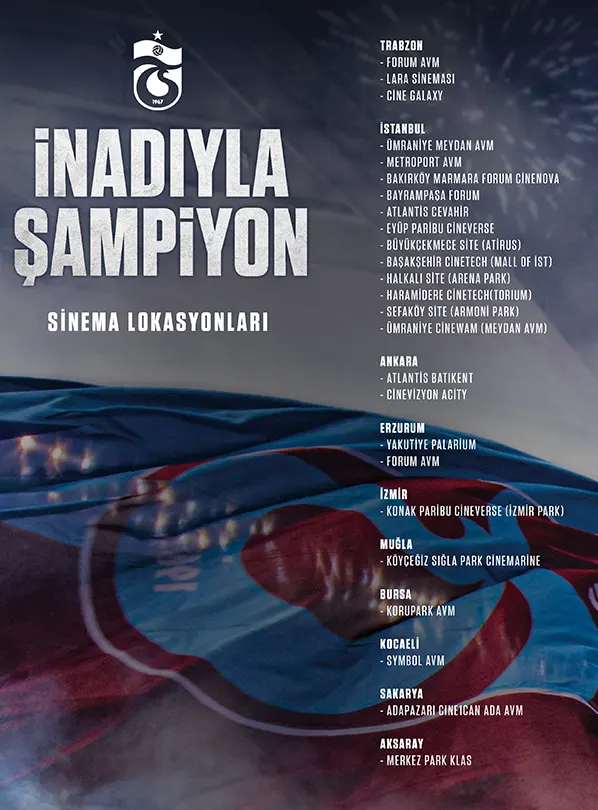 Trabzonspor’un ‘Şampiyonluk Belgeseli’nin yayınlanacağı şehirler ve sinema salonları belli oldu